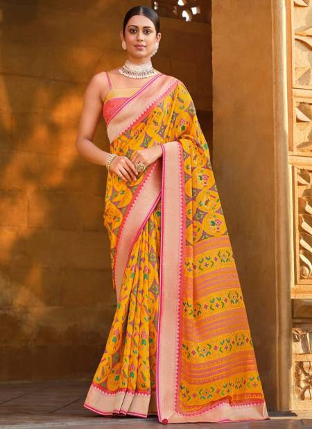 Yellow Colour REWAA SAMANTHA Heavy Wedding Wear Fancy Soft Patola Designer saree Collection R 352